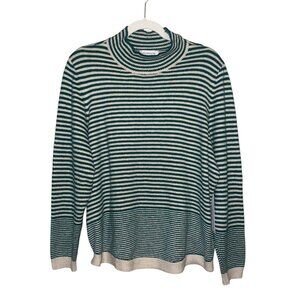 Liz Claiborne Emerald Green Cream Striped Mock Turtleneck Sweater NWT Size 1X